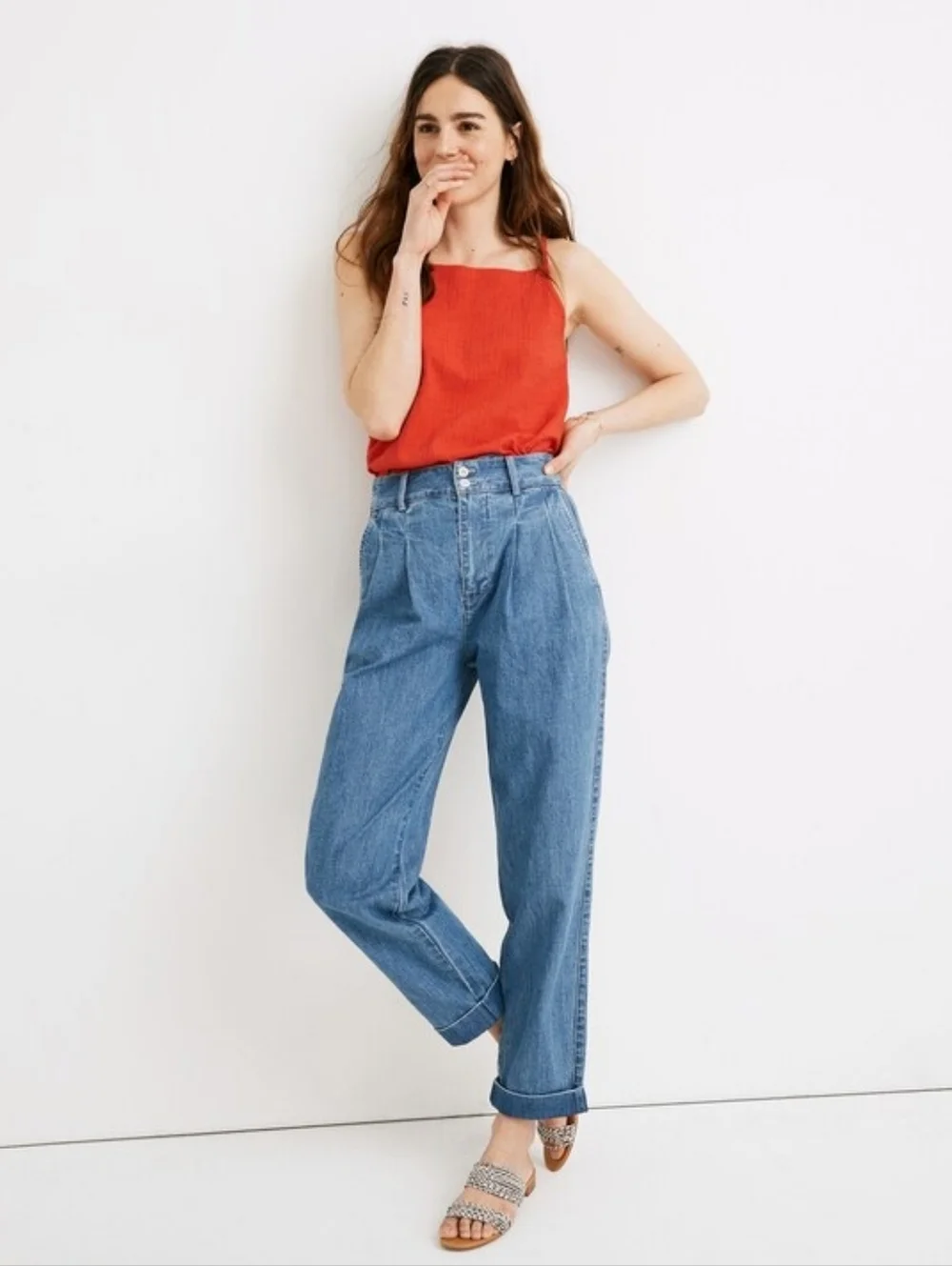Madewell Pleated Taper Wide-Leg Jeans Nichols Wash 6 - Picture 2 of 12